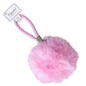 Light Pink Faux Fur Pom Pom Keychain Braided Strap Pastel Easter NWT